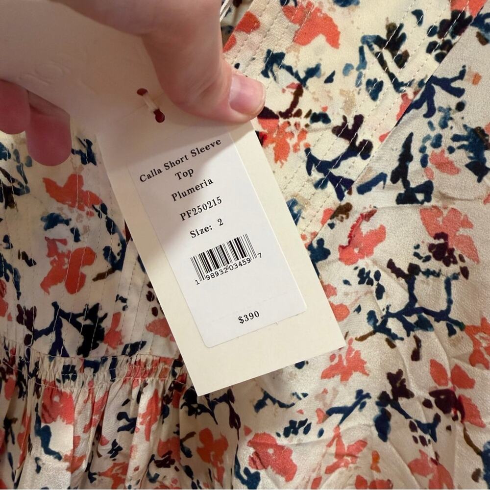 NWT Ulla Johnson White Pink Floral Silk Blouse Top 2 - Picture 9 of 11